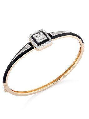 Black Enamel Emerald Cut 14K (or 18k upon request) Gold Diamond Bracelet